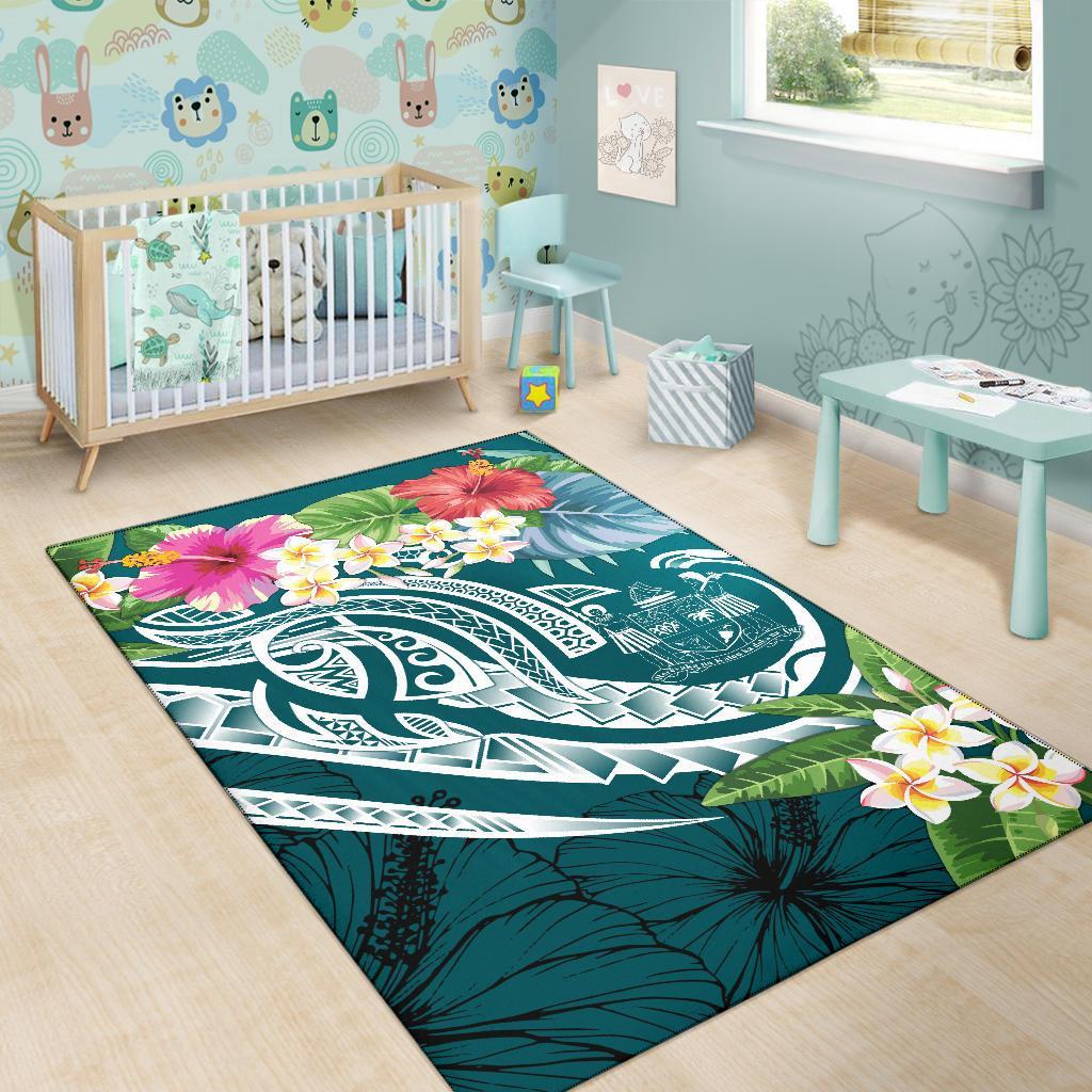 Fiji Polynesian Area Rug - Summer Plumeria (Turquoise) - Polynesian Pride
