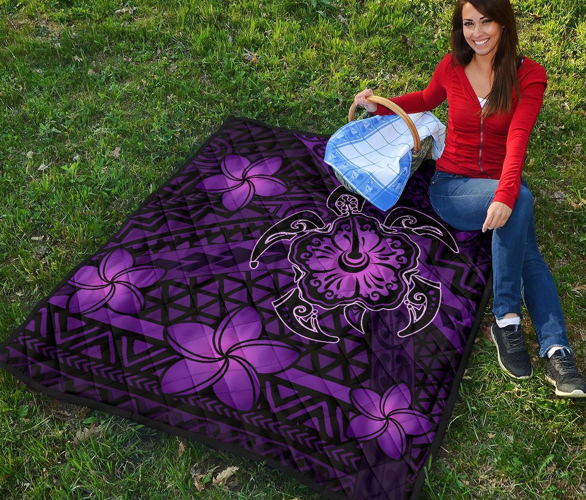 Hawaii Mix Polynesian Turtle Plumeria Premium Quilt - AH - Nick Style - Purple - Polynesian Pride