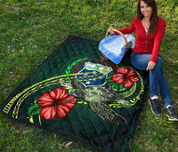 Samoa Polynesian Premium Quilt - Green Turtle Hibiscus - Polynesian Pride