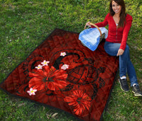 Hawaii Turtle Poly Tribal Red Premium Quilt - Polynesian Pride