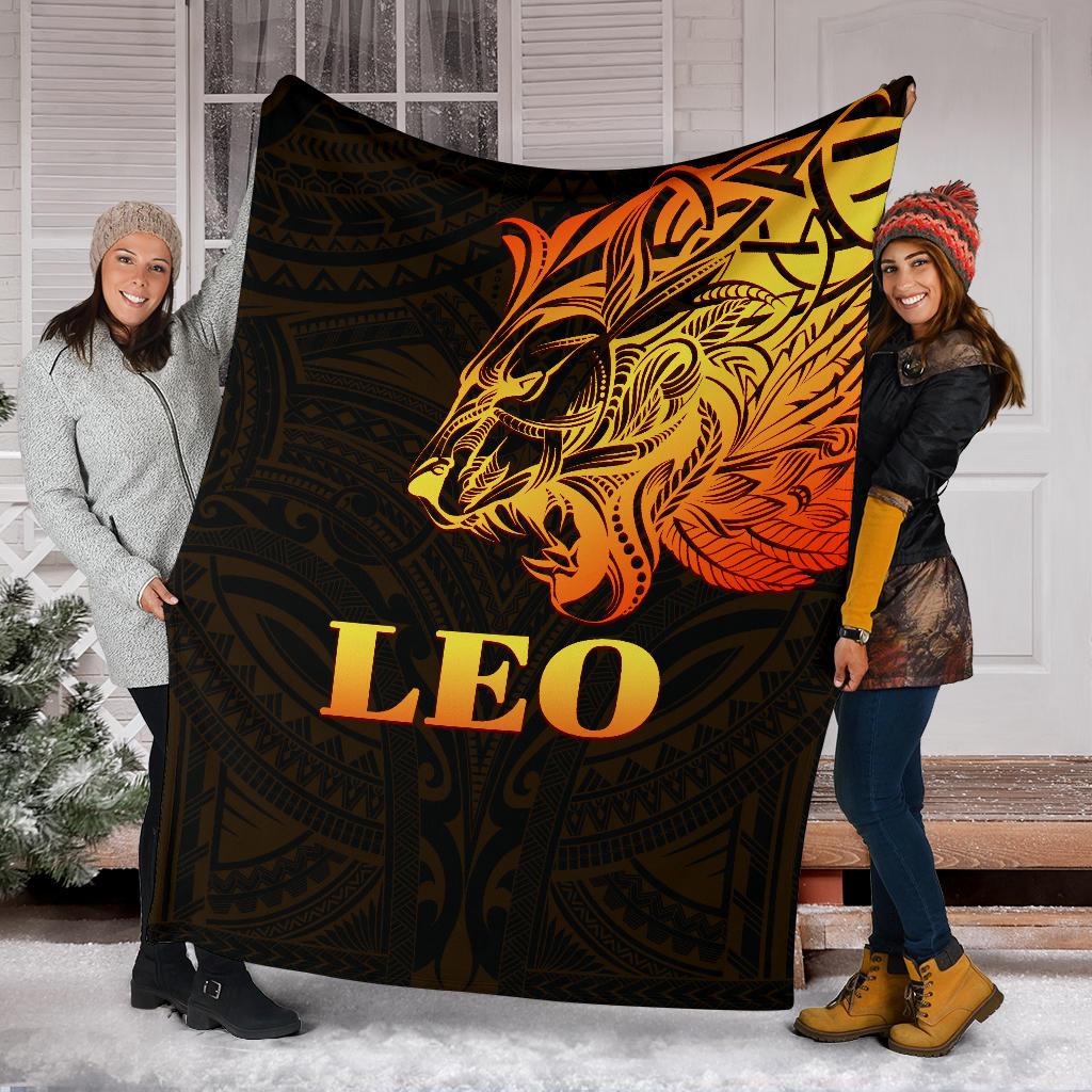 Sun In Leo Zodiac Premium Blanket Polynesian Tattoo Simple - Orange Black - Polynesian Pride