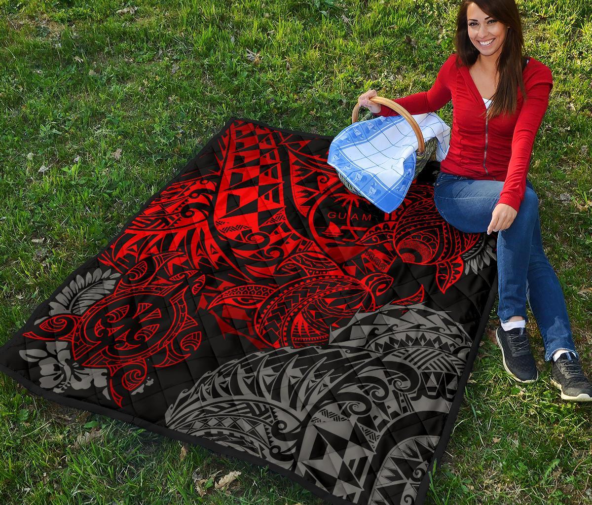Guam Polynesian Premium Quilt - Red Turtle Flowing - Polynesian Pride