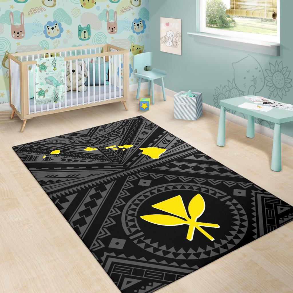 Hawaii Area Rug - Hawaii Kanaka Maoli And Map ( Black) - Polynesian Pride