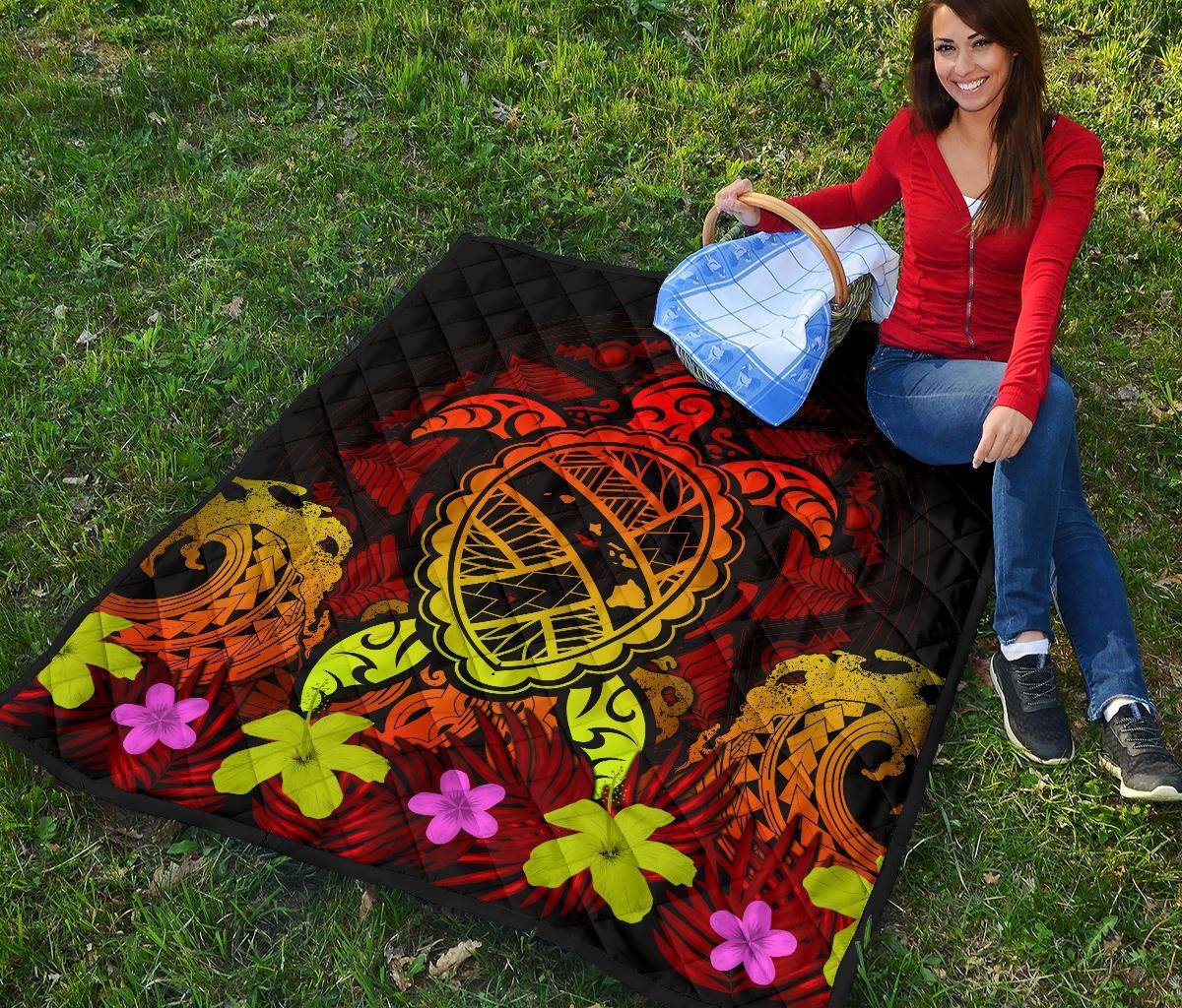 Hawaii Turtle Polynesian Red Premium Quilt - Kuly Style - Polynesian Pride