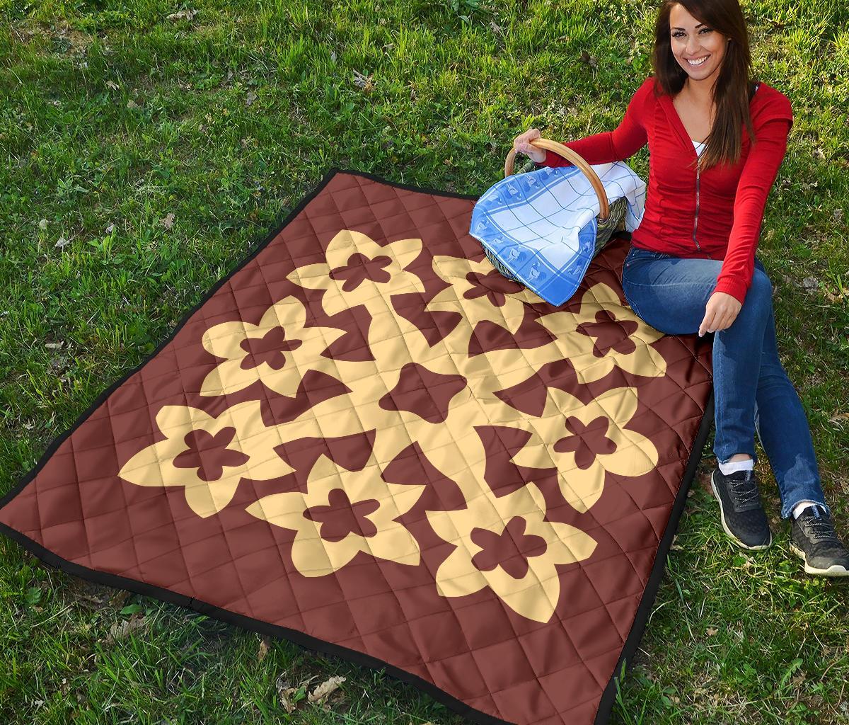 Hawaiian Premium Quilt Royal Pattern - Coral - A1 Style - Polynesian Pride