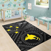 Papua New Guinea Personalised Area Rug - Flag With Polynesian Patterns (Black) - Polynesian Pride