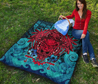 Hawaii Polynesian Premium Quilt - Hawaiian Red Tiki Face (Black Torquoise) - Polynesian Pride