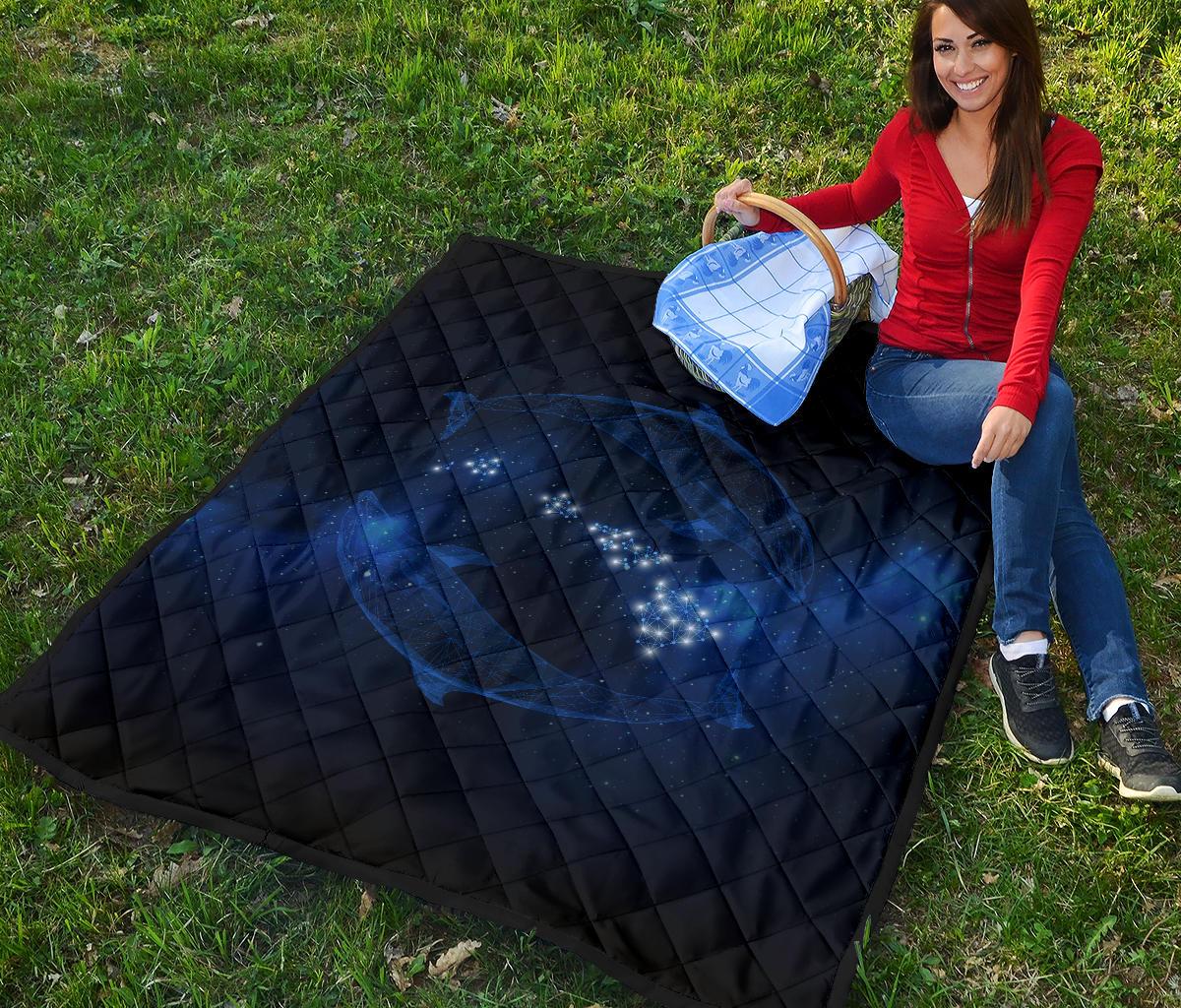 Hawaii Map Galaxy Dolphin Premium Quilt - Blue - Polynesian Pride