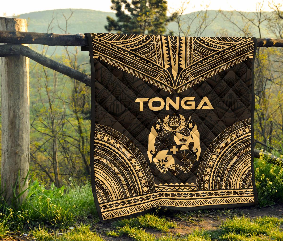 Tonga Premium Quilt - Tonga Coat Of Arms Polynesian Chief Gold Version - Polynesian Pride