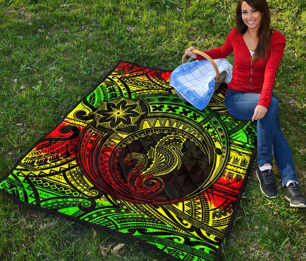 Seahorse Polynesian Premium Quilt - Polynesian Tattoo Reggae - Polynesian Pride