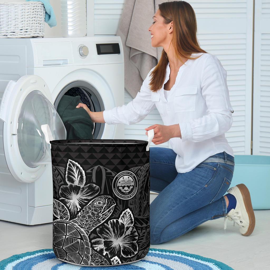 Federated States Of Micronesia Laundry Basket - Polynesian Turtle Hibiscus Black - Polynesian Pride