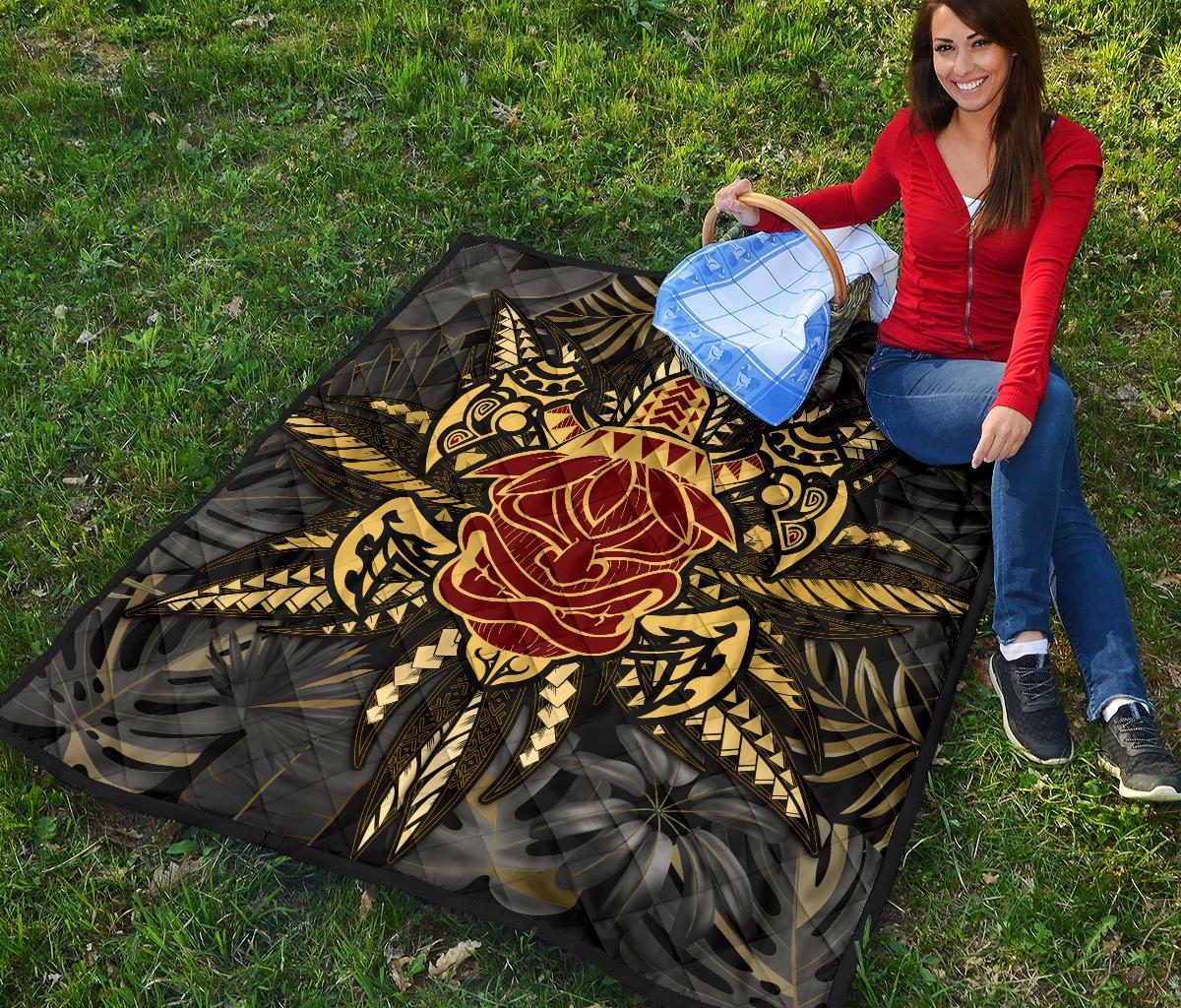 Hawaii Turtle Polynesian Tropical Gold Premium Quilt - Alone Style - AH - Polynesian Pride
