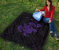 Hawaii Turtle Hibicus Map Premium Quilt - Purple - Polynesian Pride