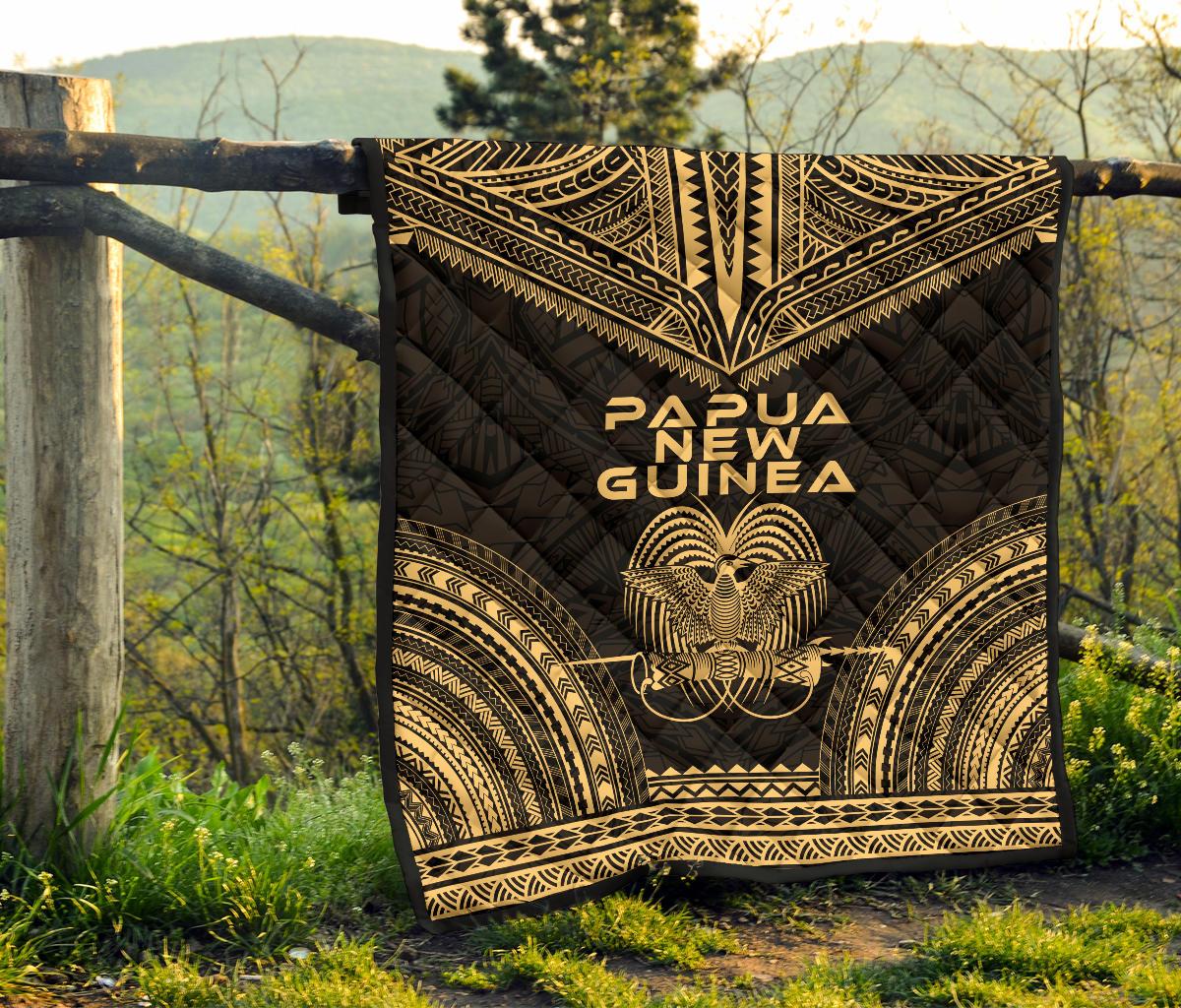 Papua New Guinea Premium Quilt - Papua New Guinea Coat Of Arms Polynesian Chief Gold Version - Polynesian Pride
