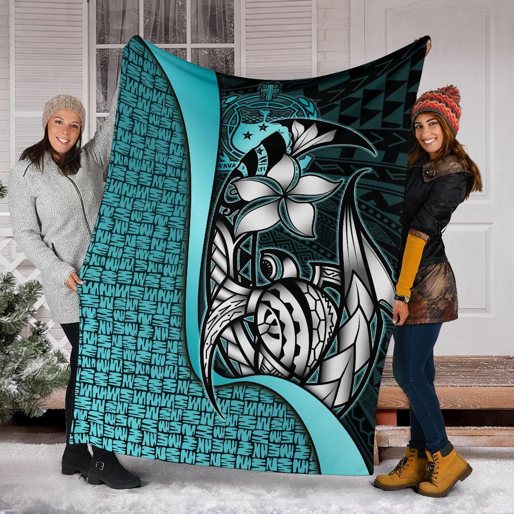 Samoa Polynesian Premium Blanket Turquoise - Turtle With Hook - Polynesian Pride