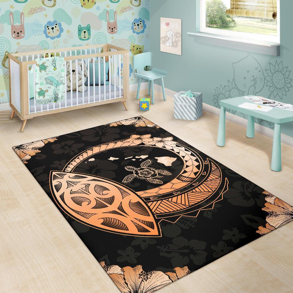 Hawaii Turtle Hibiscus Corner Map Polynesian Area Rug AH - Polynesian Pride