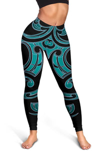 Hawaii Tribal Polynesian Tribal Women's Leggings - Turquoise - Juno Style - AH - Polynesian Pride