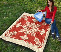 Hawaiian Pineapple Pattern Premium Quilt - Red - Argu Style - AH - Polynesian Pride