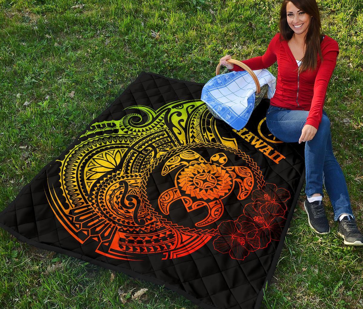 Hawaii Polynesian Premium Quilt - Vintage Polynesian Turtle (Reggae) - Polynesian Pride