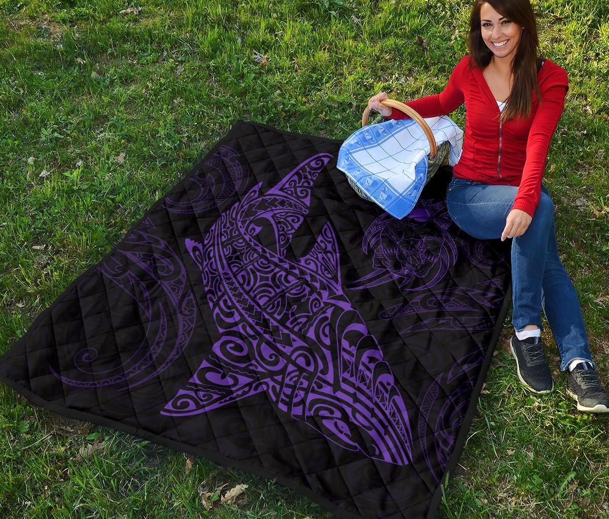 Polynesian Quilt - Polynesian Purple Shark Warrior Tattoo - Polynesian Pride