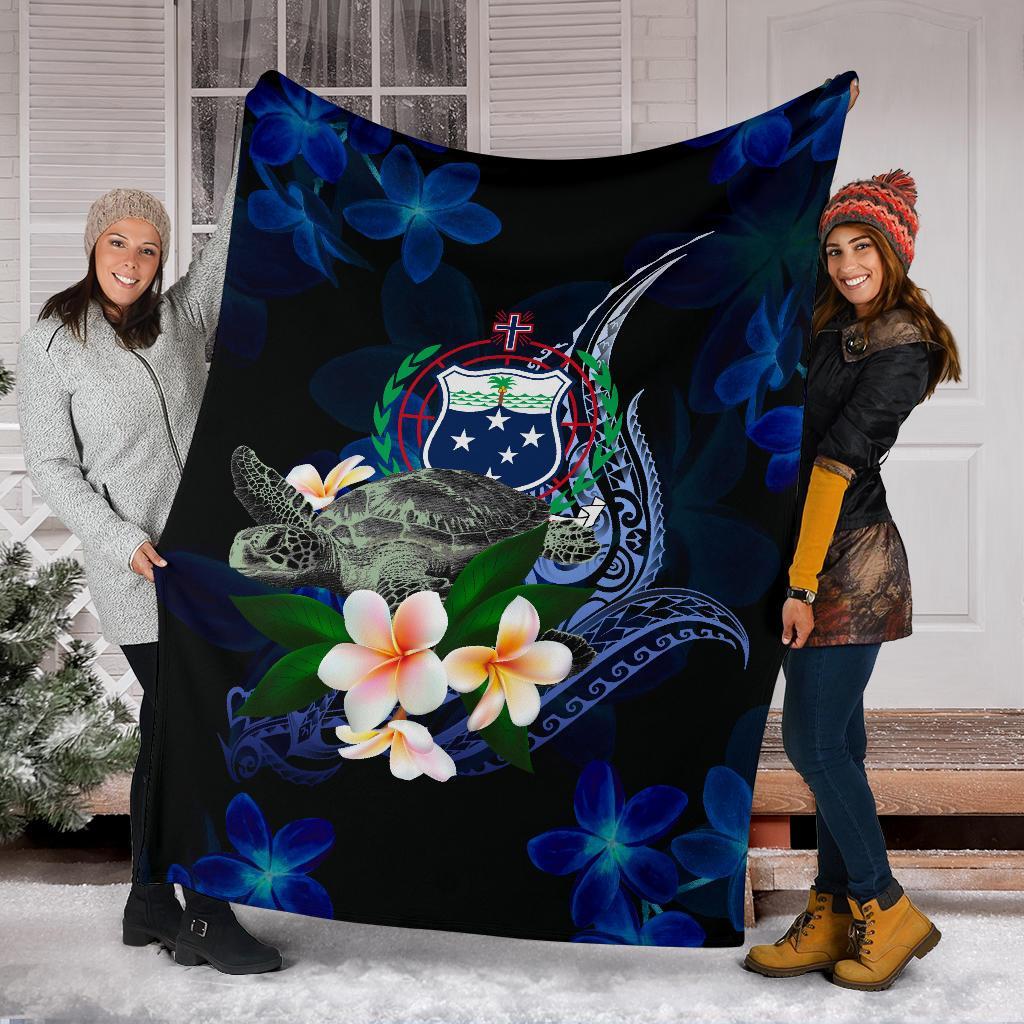 Samoa Polynesian Premium Blanket - Turtle With Plumeria Flowers - Polynesian Pride