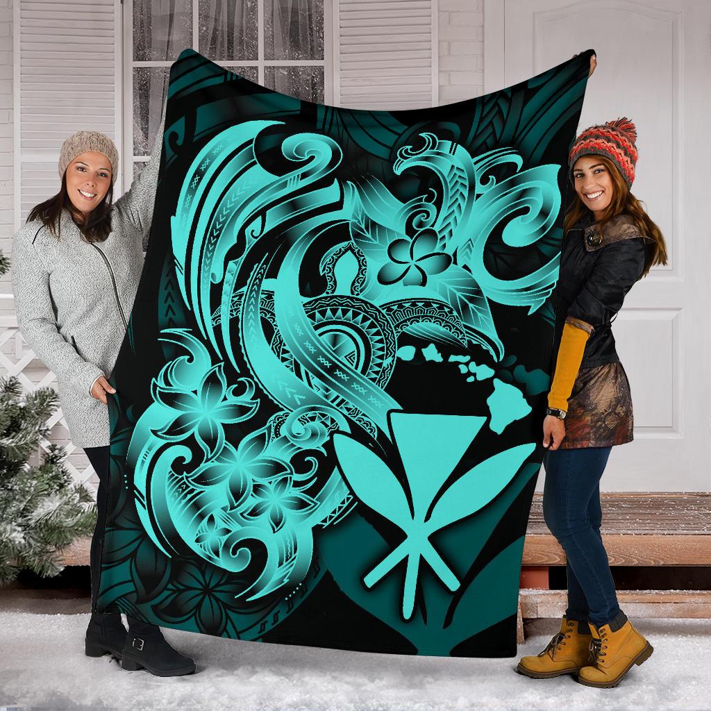 Polynesian Hawaii All Over Premium Blanket - Kanaka Maoli Blue Turtle - Polynesian Pride