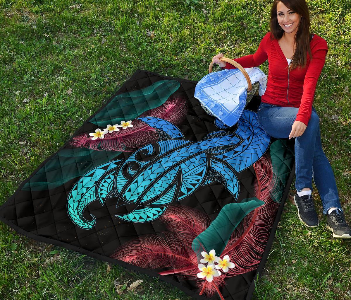 Hawaii Turtle Polynesian Tropical Premium Quilt - Ghia Style Turquoise - Polynesian Pride