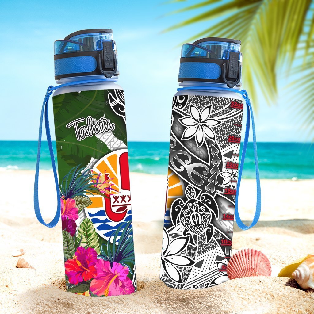 Tahiti Hydro Tracking Bottle White - Turtle Plumeria Banana Leaf - Polynesian Pride