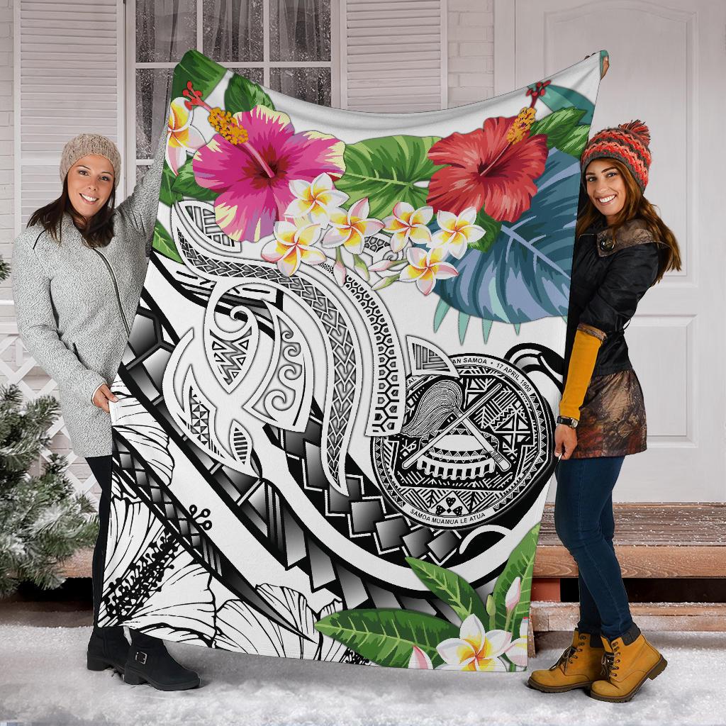 Polynesian American Samoa Premium Blanket - Summer Plumeria (White) - Polynesian Pride