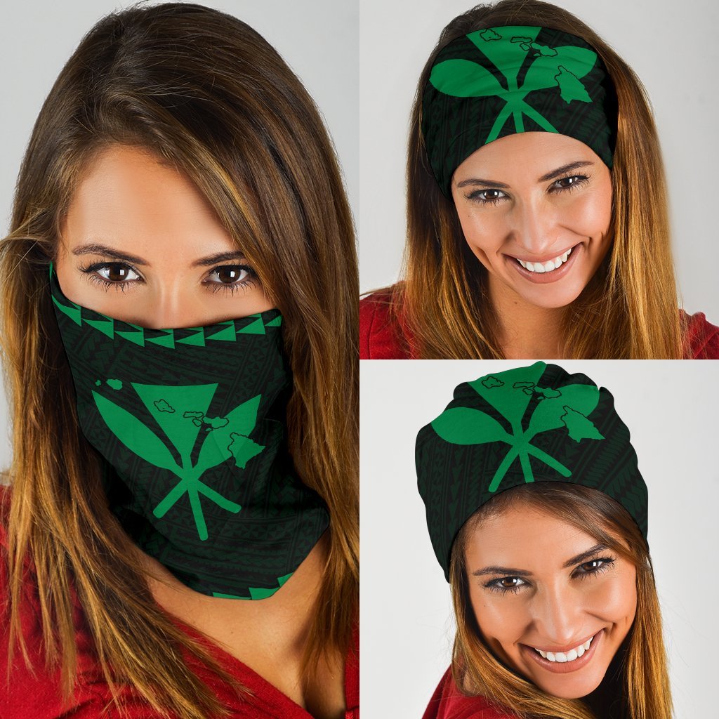 Hawaii Kakau Polynesian Kanaka Map Bandana 3 - Pack - Green Green One Size - Polynesian Pride