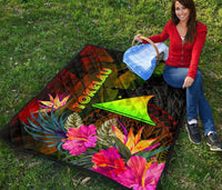 Tokelau Polynesian Premium Quilt - Hibiscus and Banana Leaves - Polynesian Pride