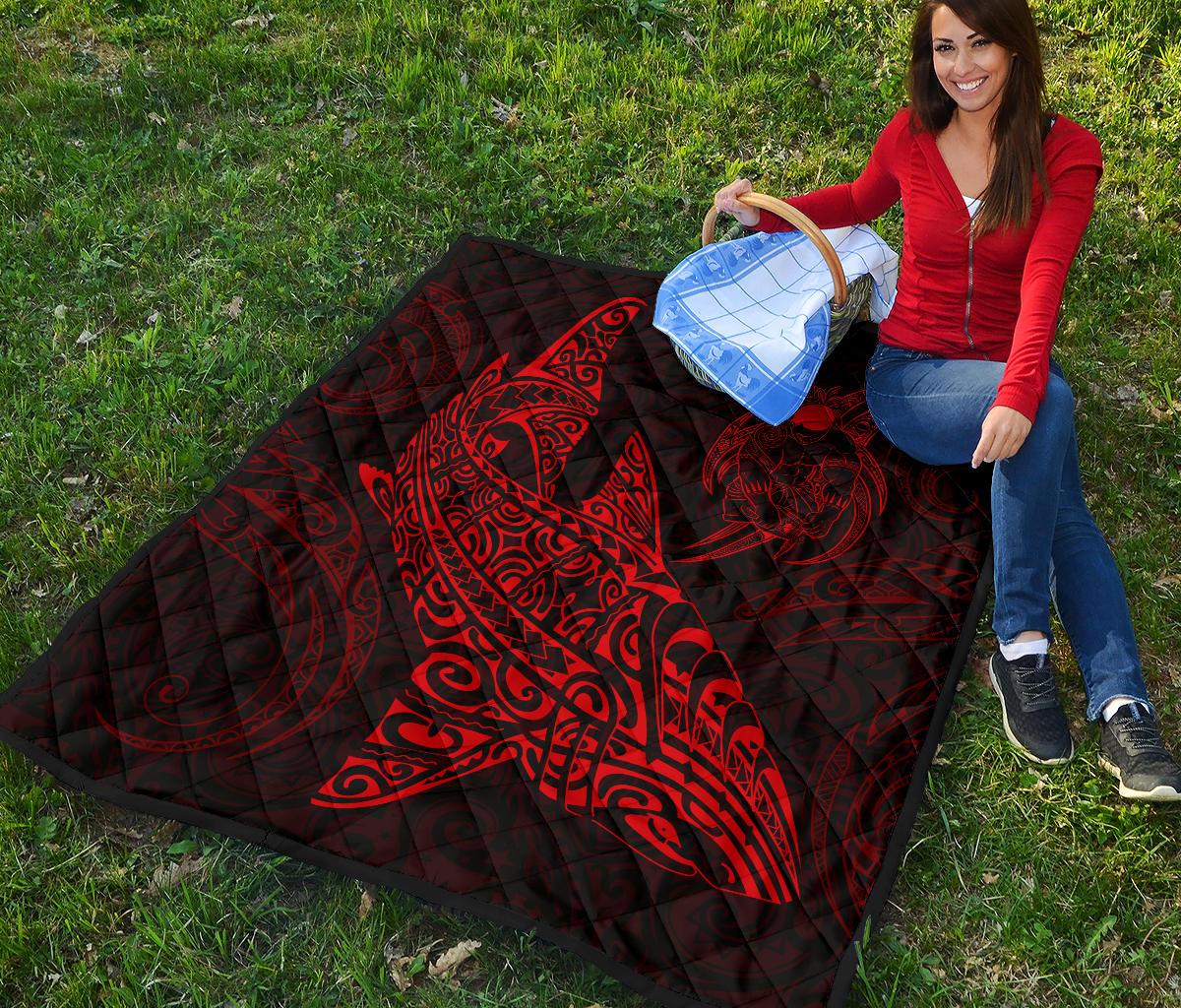 Polynesian Quilt - Polynesian Red Shark Warrior Tattoo - Polynesian Pride