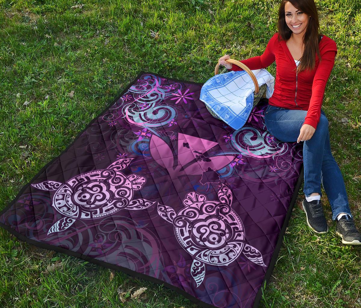 Hawaii Turtle Kanaka Maoli Premium Quilt - Tea Style - AH - Polynesian Pride