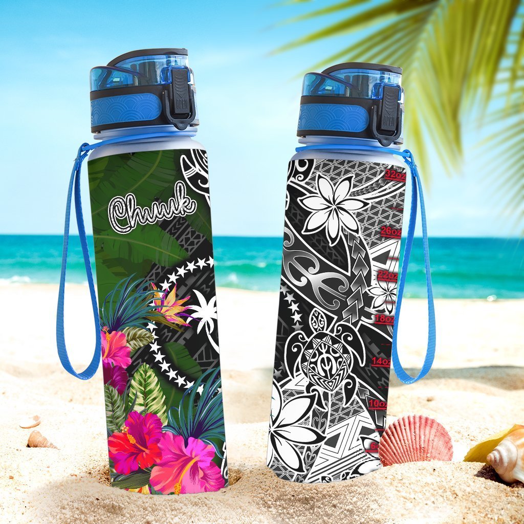 Chuuk Hydro Tracking Bottle - Turtle Plumeria Banana Leaf - Polynesian Pride
