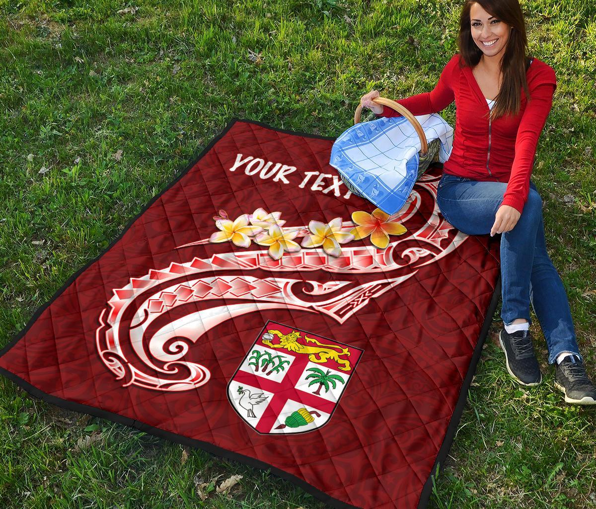 Fiji Custom Personalised Premium Quilt - Fiji Seal Polynesian Patterns Plumeria (Red) - Polynesian Pride