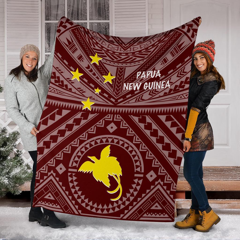 Papua New Guinea Premium Blanket - Flag With Polynesian Patterns (Red) - Polynesian Pride