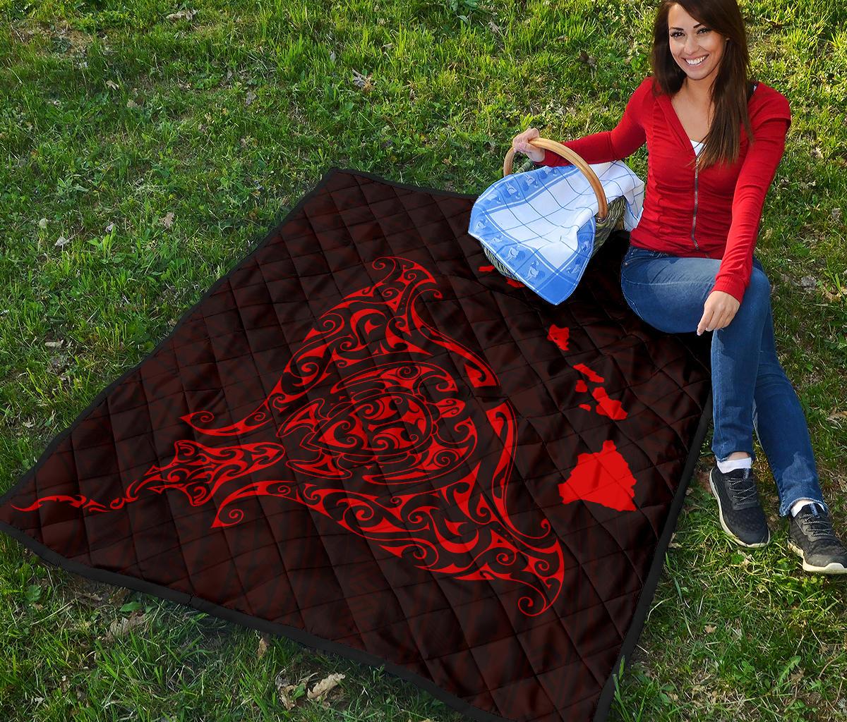Rays Hawaii Map Polynesian Premium Quilt - Red - Polynesian Pride