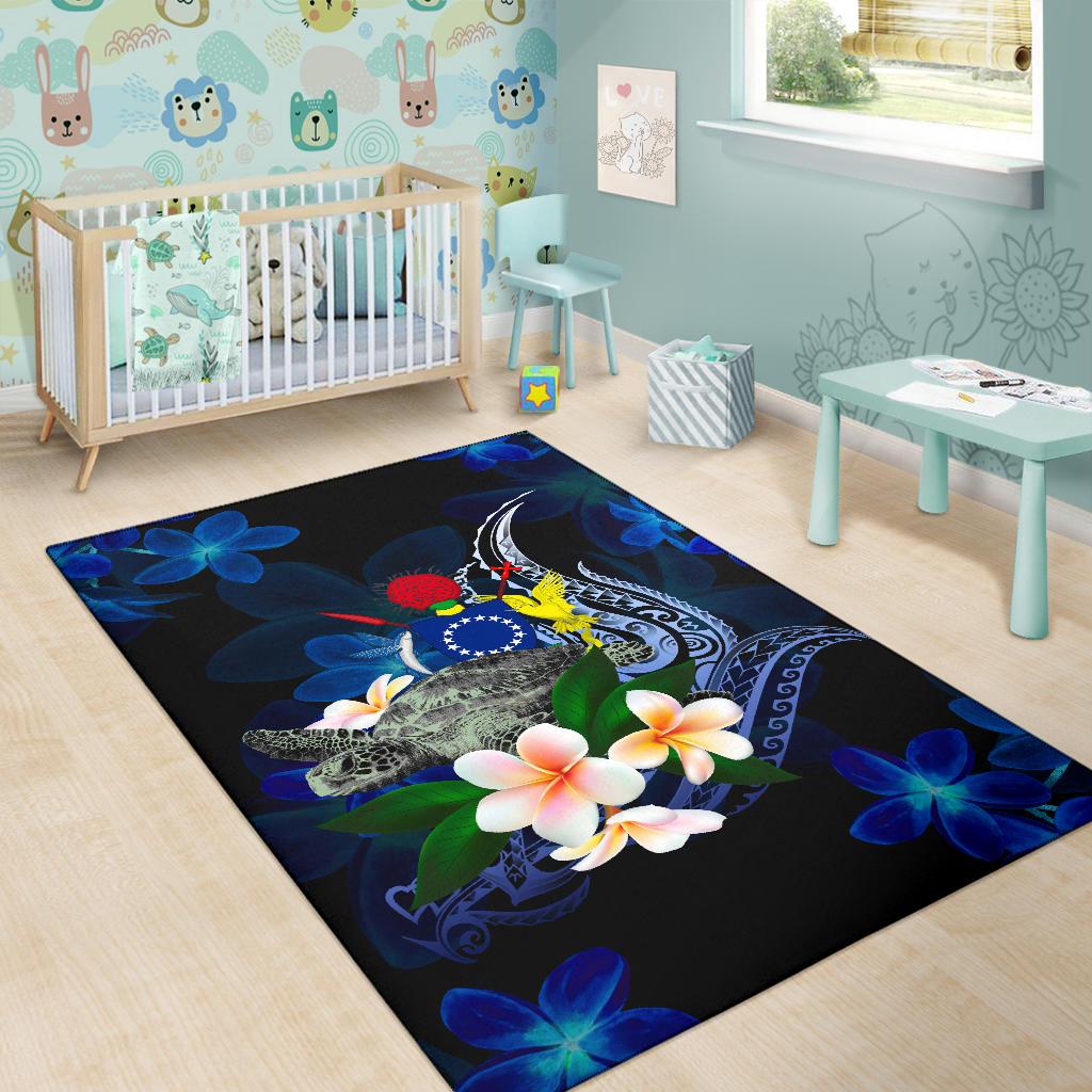 Cook Islands Polynesian Area Rug - Turtle With Plumeria Flowers - Polynesian Pride