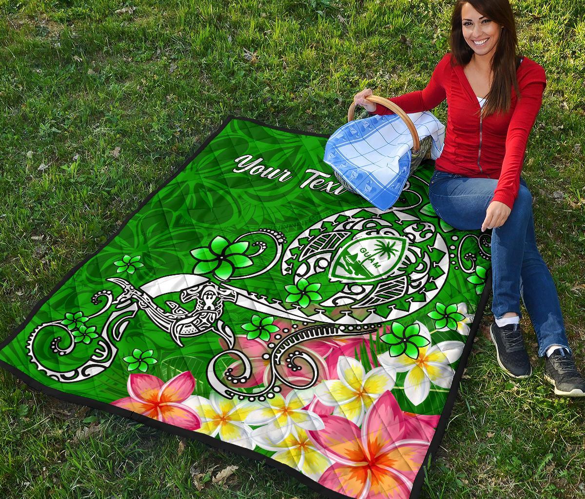Guam Custom Personalised Premium Quilt - Turtle Plumeria (Green) - Polynesian Pride