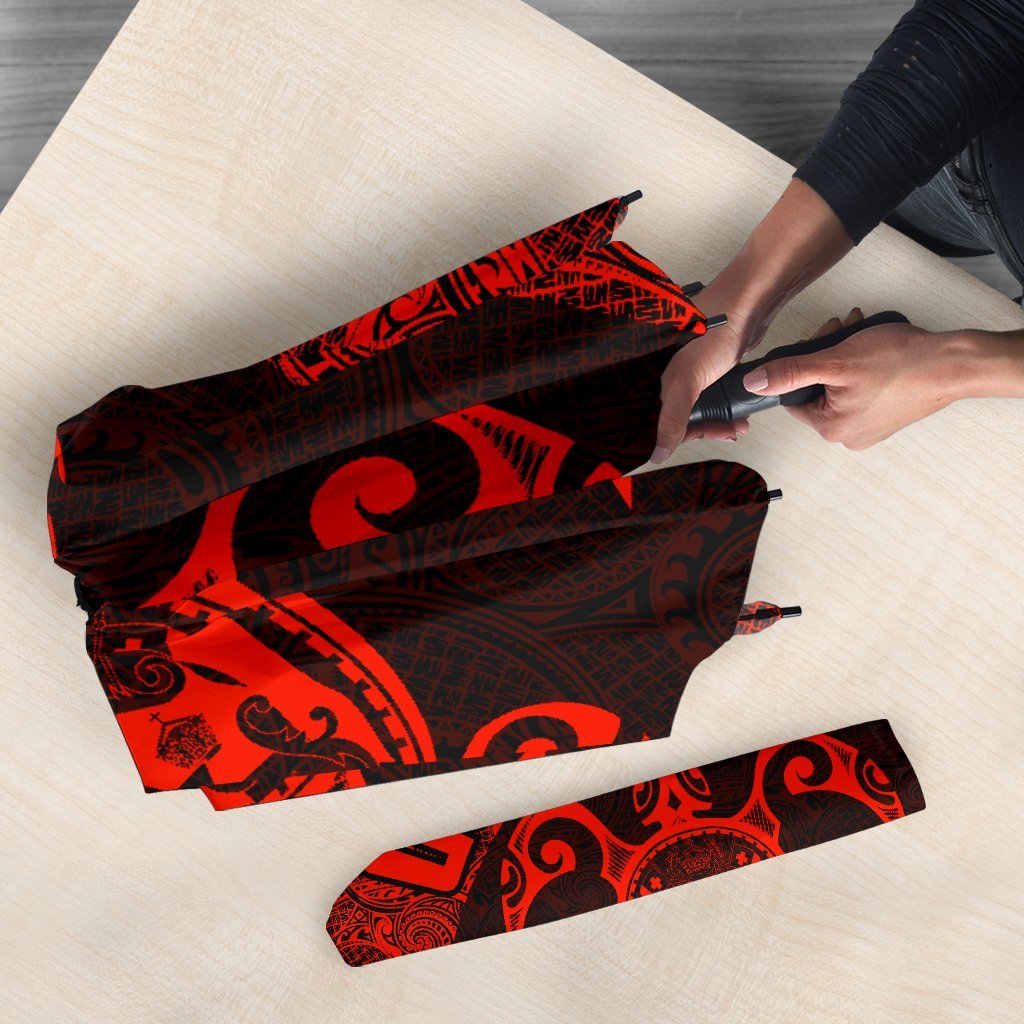 Guam Umbrella Turtle Coat of Arms Polynesian Pattern Red Umbrella One Size Red - Polynesian Pride