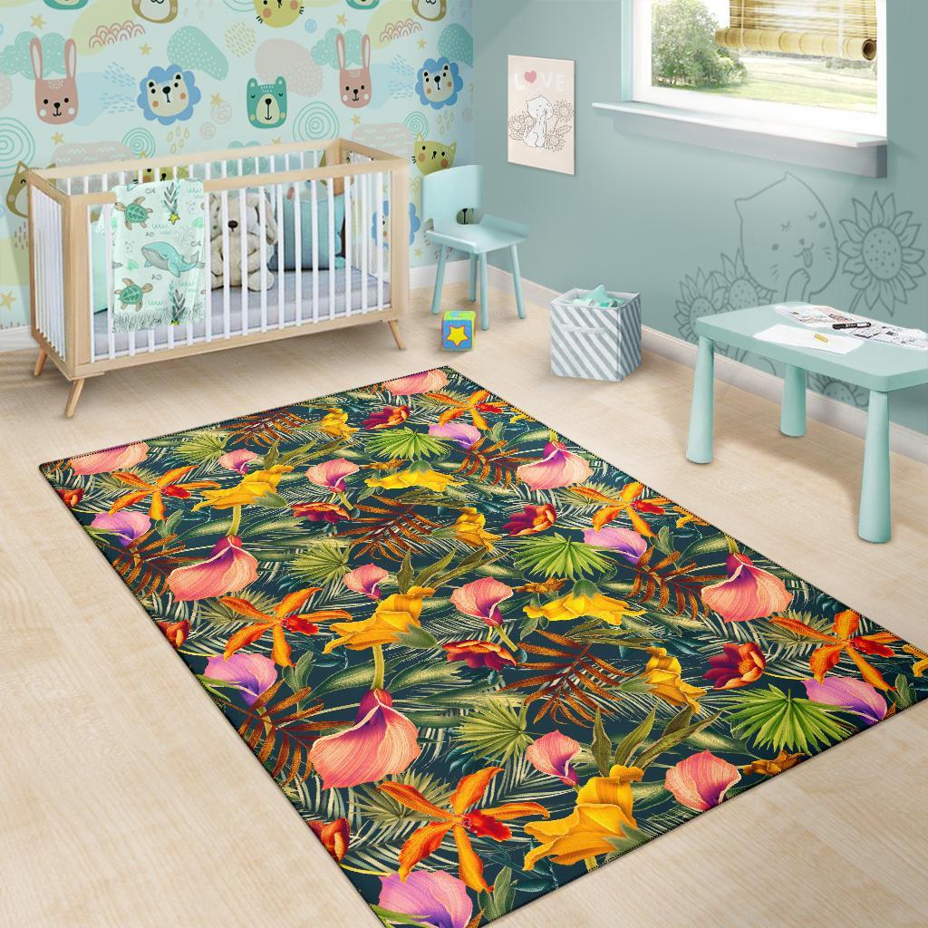 Seamless Tropical Flower Plant And Leaf Pattern Rug - Polynesian Pride