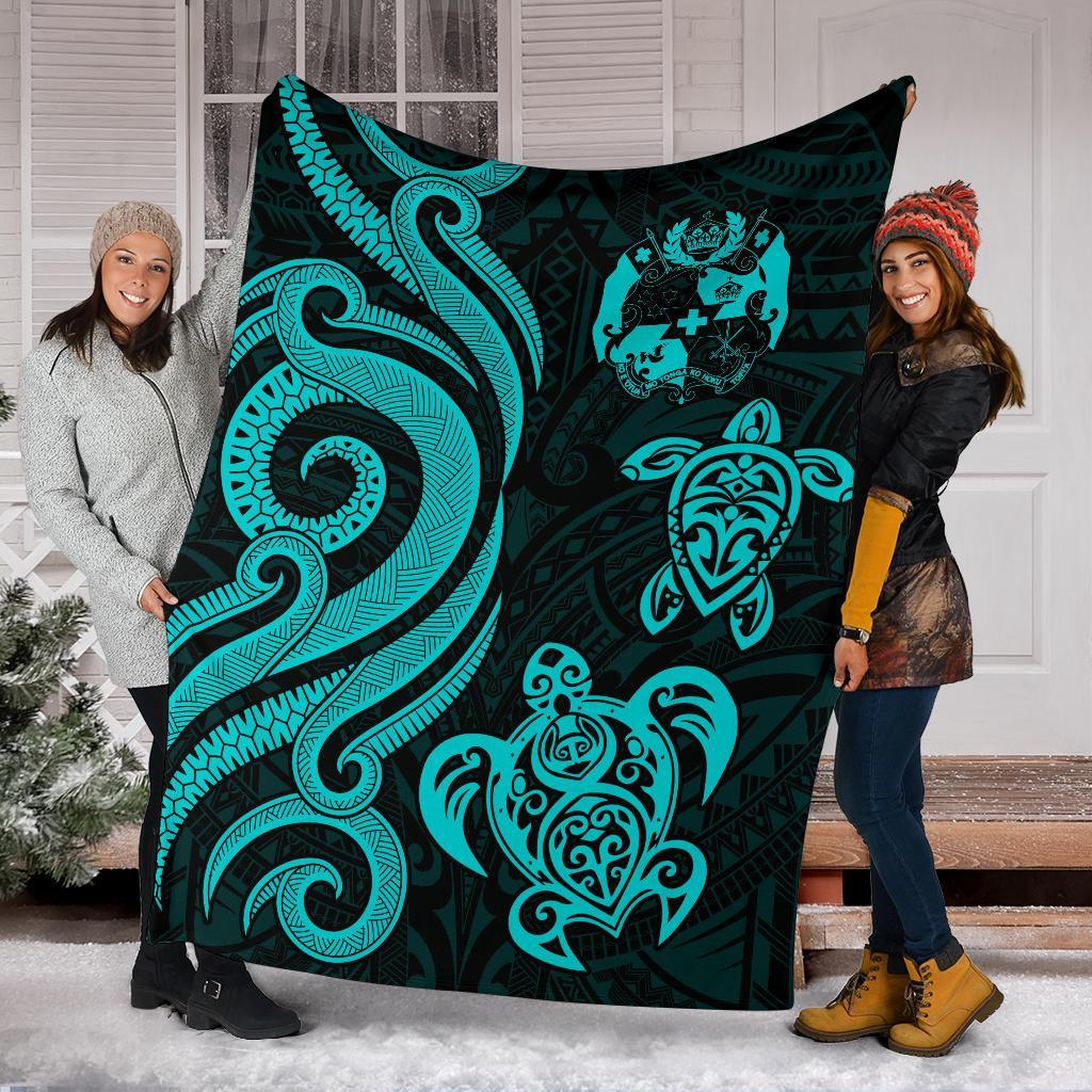 Tonga Polynesian Premium Blanket - Turquoise Tentacle Turtle - Polynesian Pride
