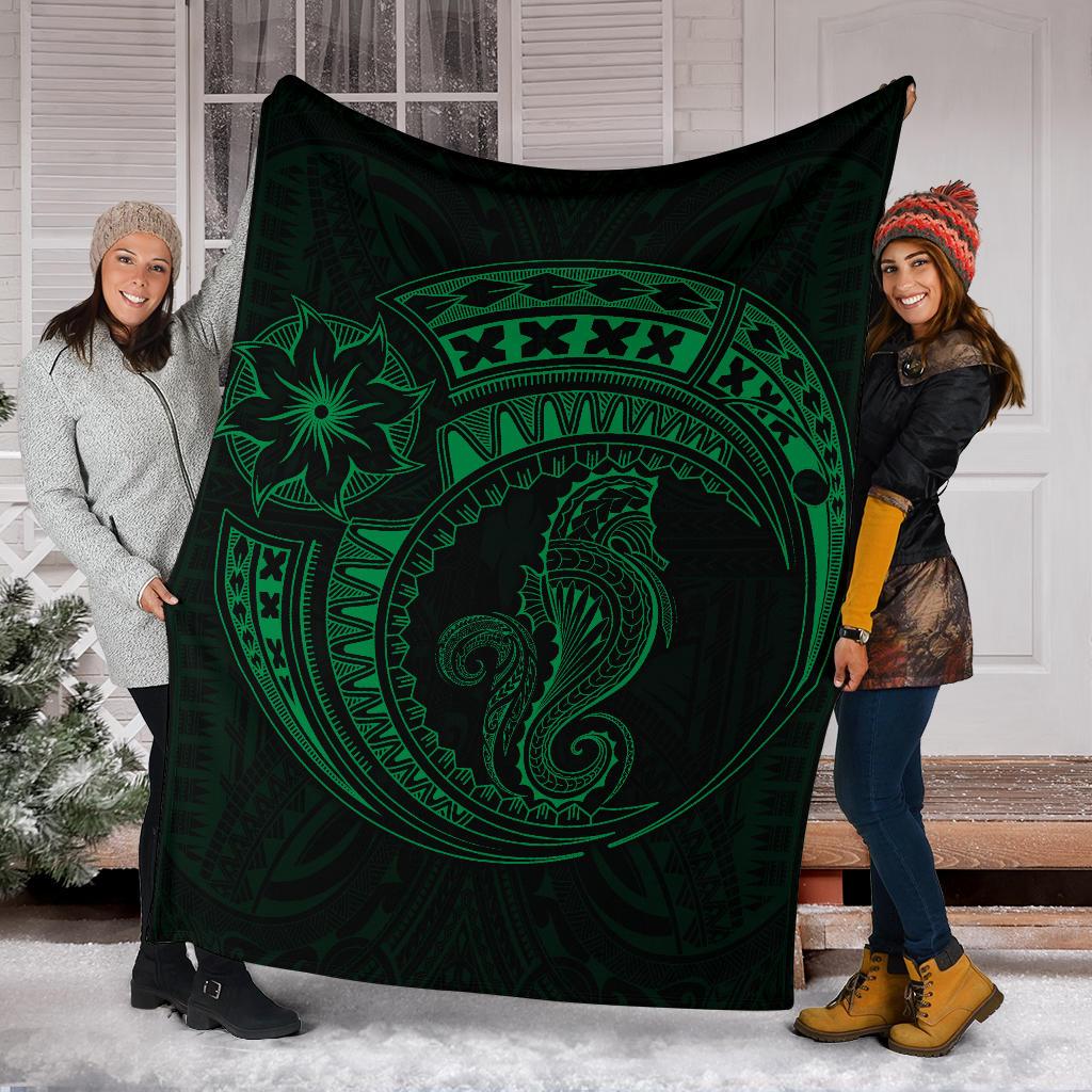 Seahorse Polynesian Blanket - Polynesian Tattoo Green - Polynesian Pride
