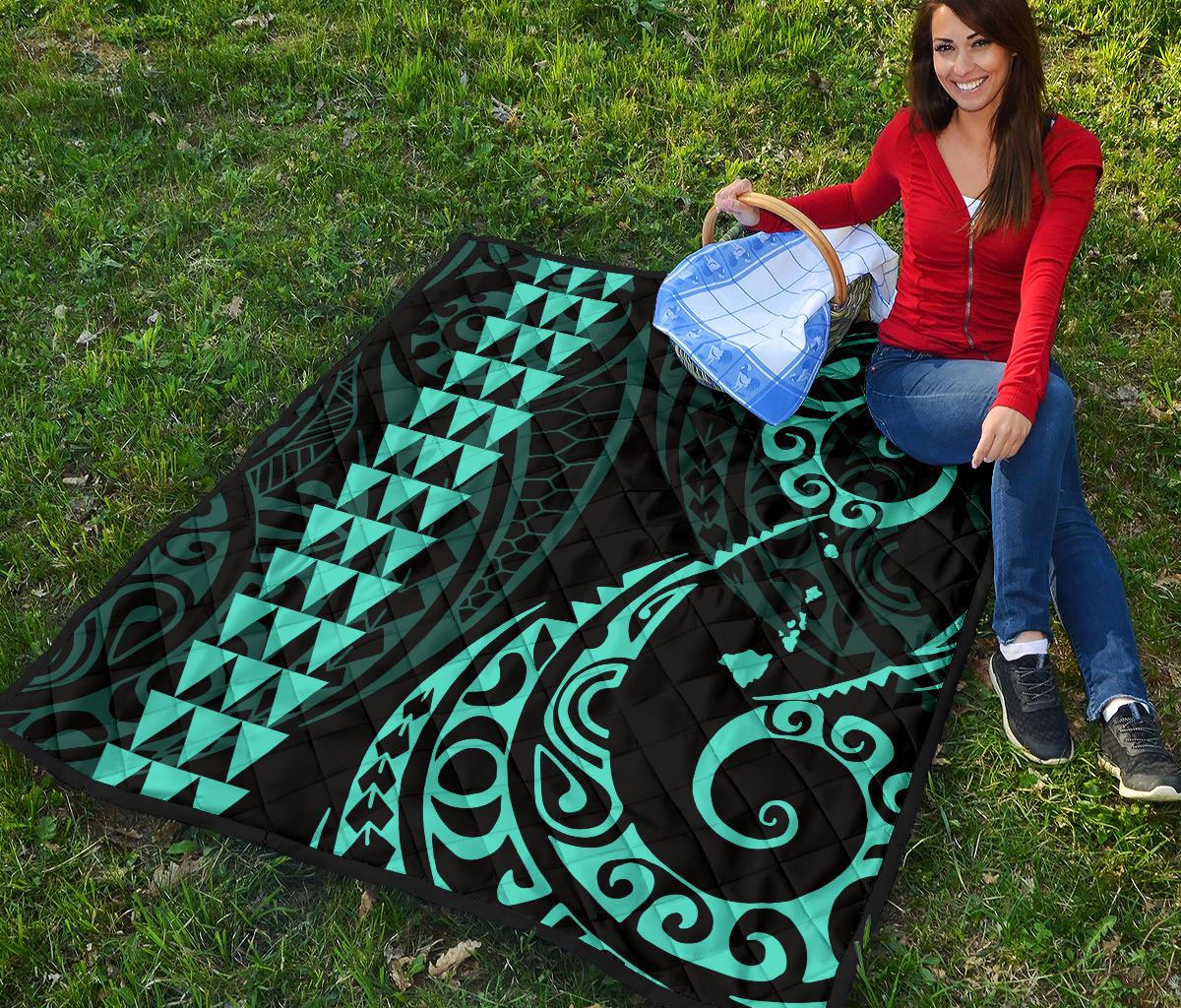 Hawaii Kakau Green Polynesian Premium Quilt - Polynesian Pride