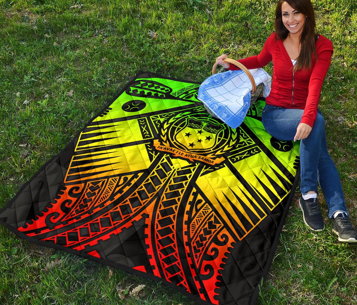 Samoa Polynesian Premium Quilt - Samoa Reggae Seal with Polynesian Tattoo - Polynesian Pride