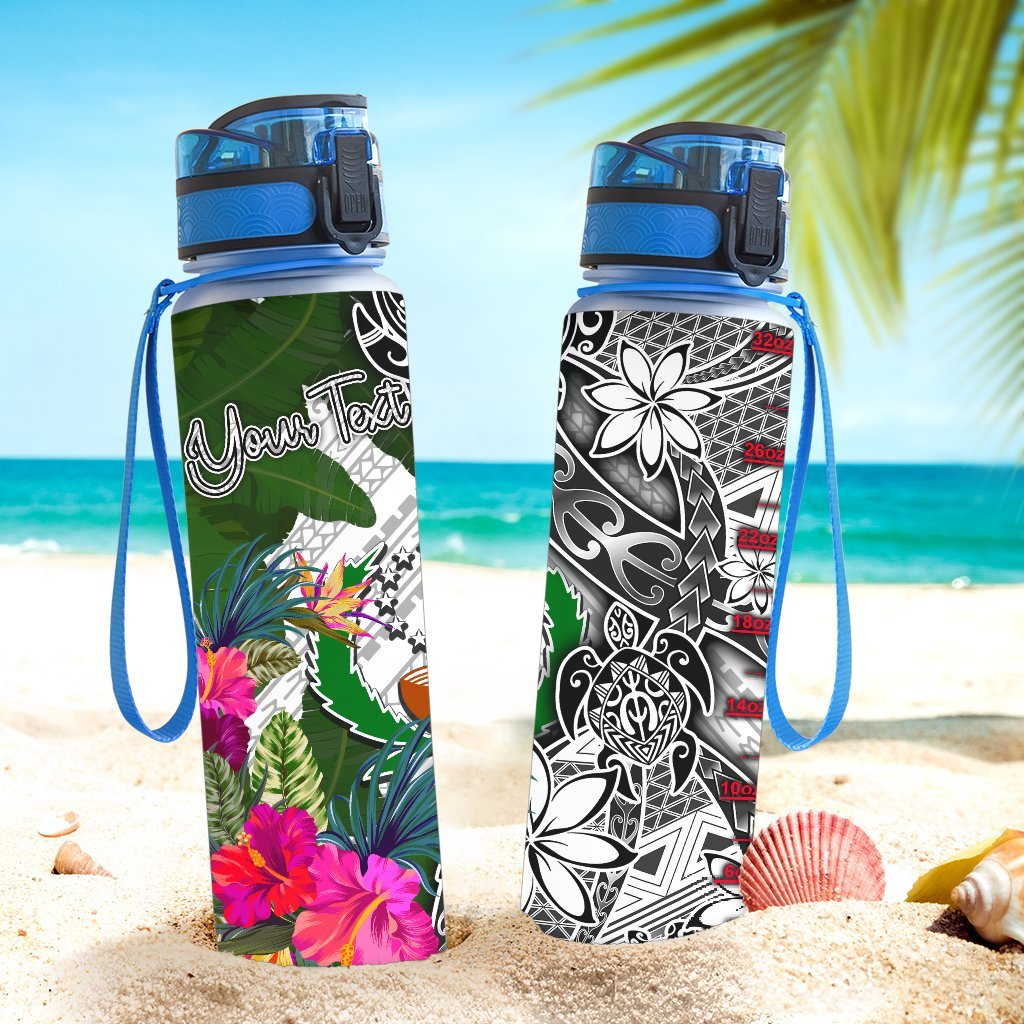 Pohnpei Custom Personalised Hydro Tracking Bottle White - Turtle Plumeria Banana Leaf - Polynesian Pride