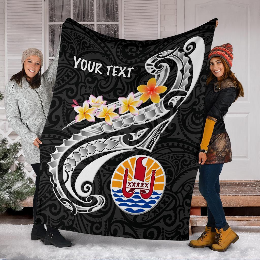Tahiti Custom Personalised Premium Blanket - Tahiti Seal Polynesian Patterns Plumeria (Black) - Polynesian Pride