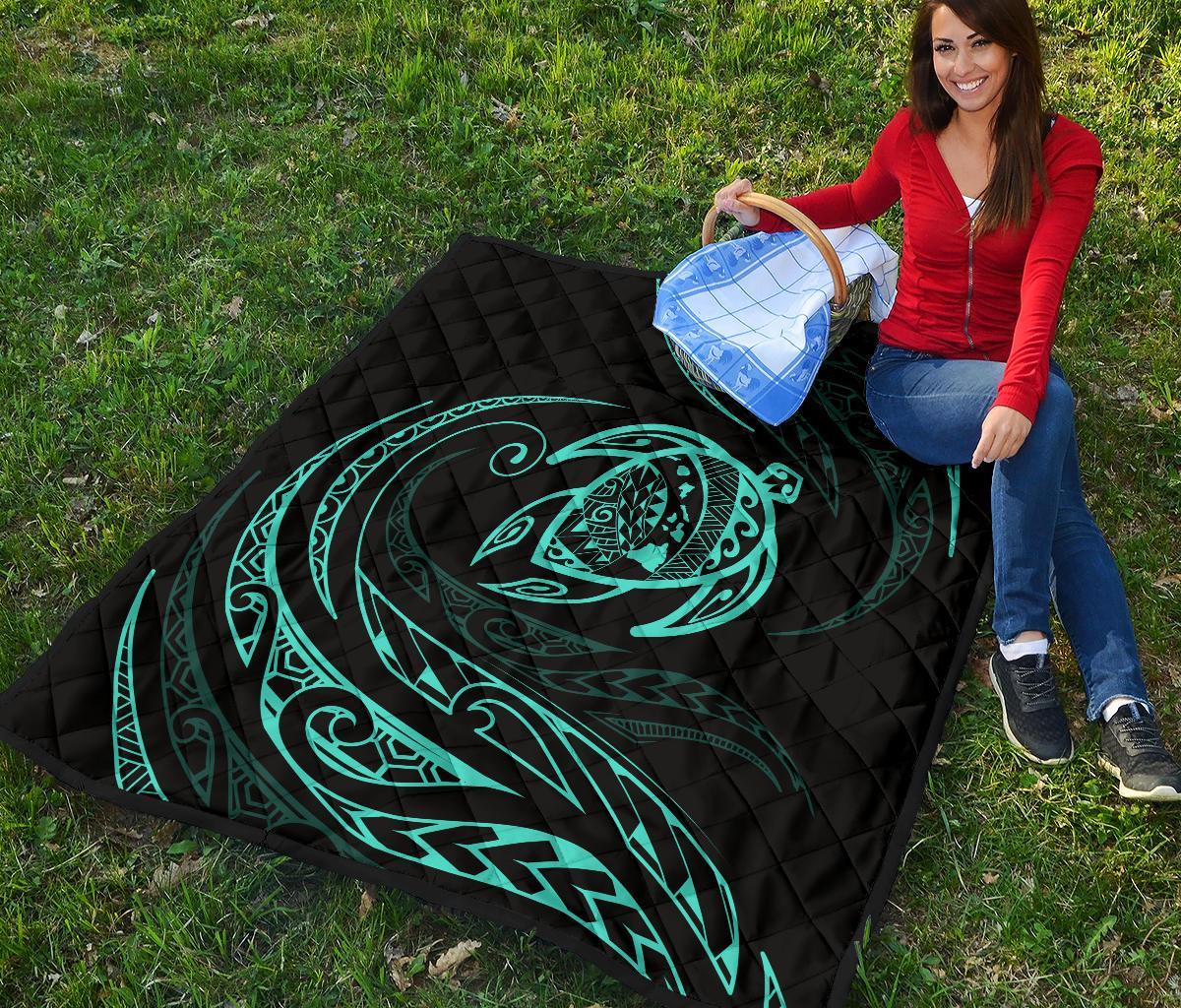 Hawaii Turtle Premium Quilt - Turquoise - Frida Style - Polynesian Pride