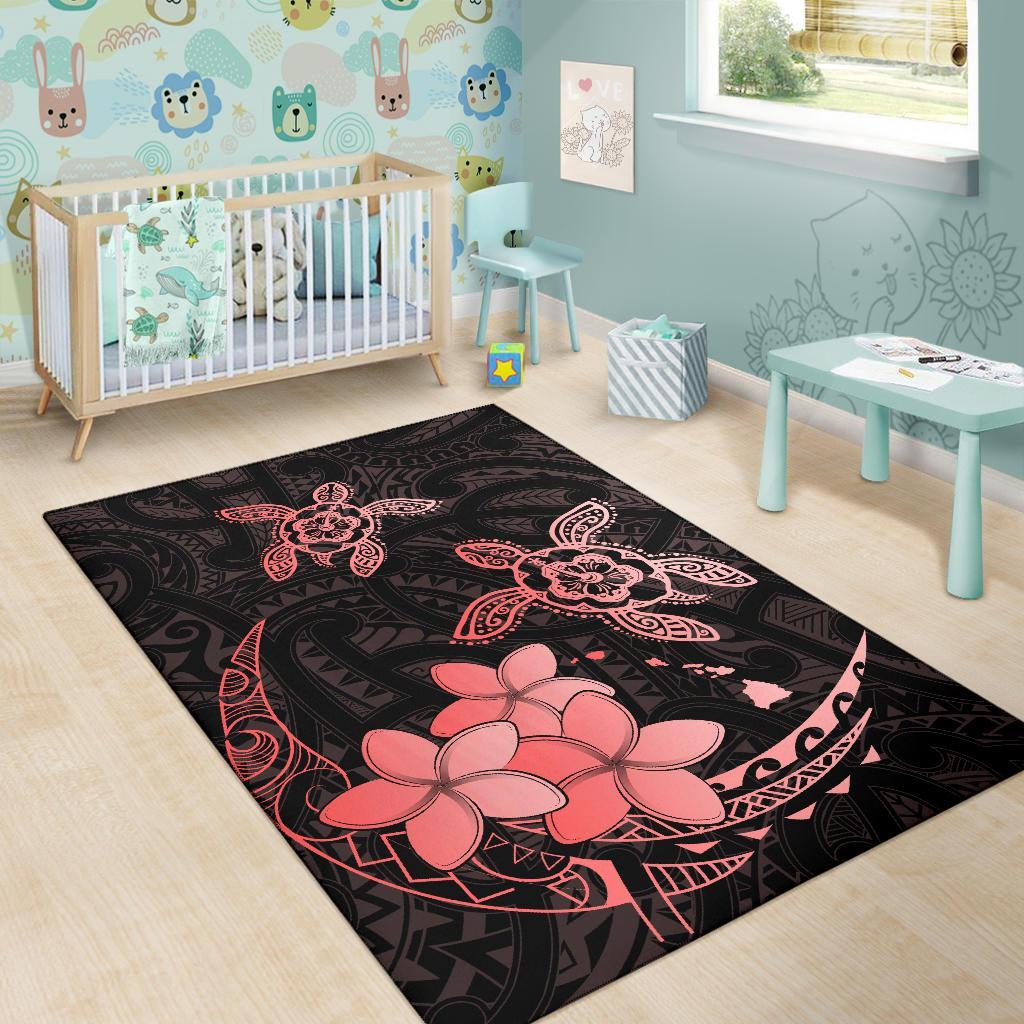Hawaii Polynesian Turtle Plumeria Rug - Pog Style Red - Polynesian Pride