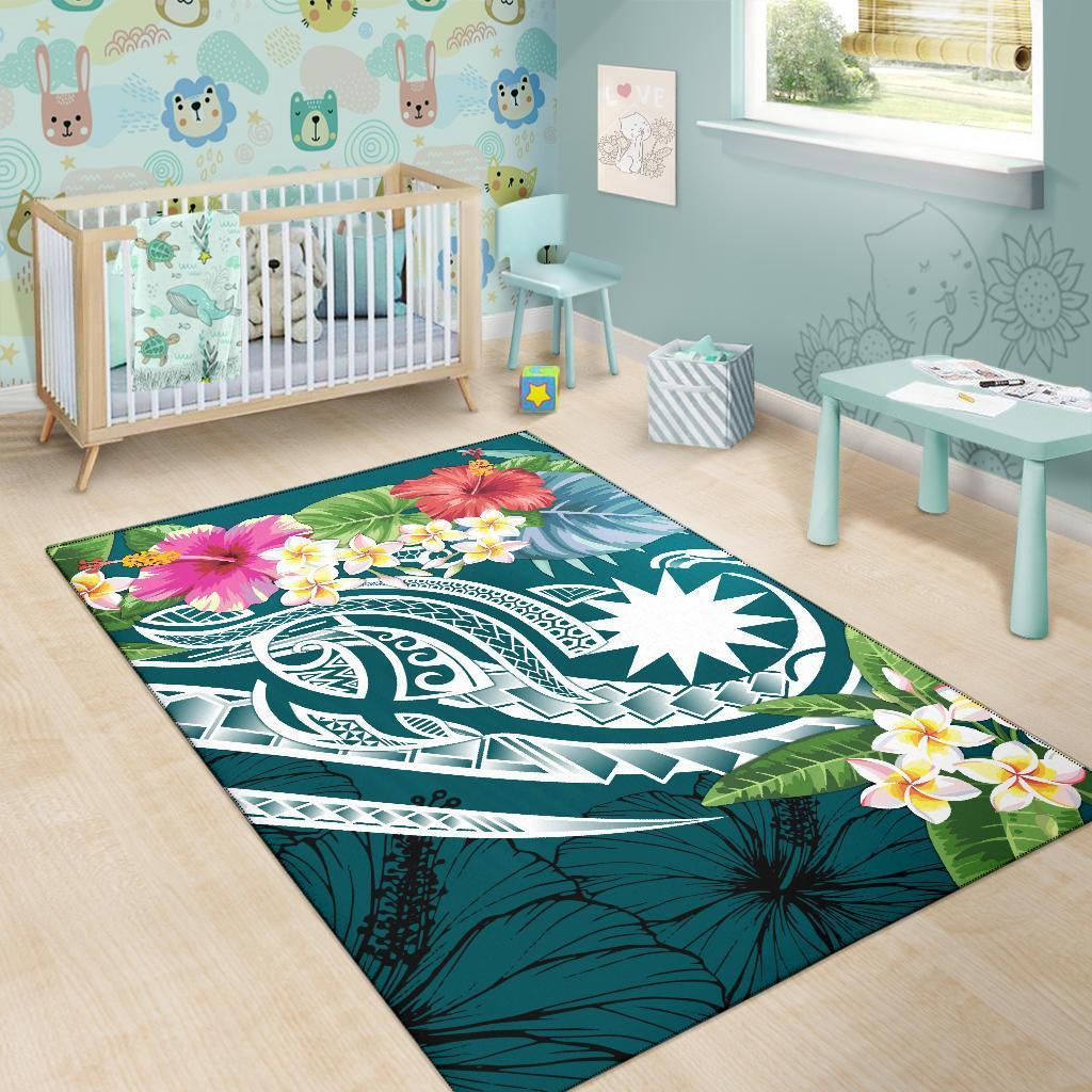 Nauru Polynesian Area Rug - Summer Plumeria (Turquoise) - Polynesian Pride